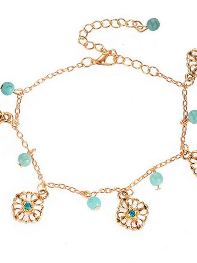 Ankle Bracelet Boho Stylish Women's Body Jewelry For Holiday Beach Classic Turquoise Alloy Gold 1pcs
